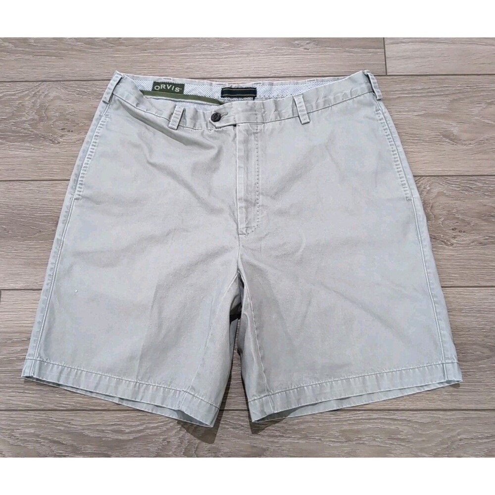 ORVIS SHORTS MEN'S SZ 36 CHINO PIMA COTTON TWILL GRAY 9" INSEAM MADE IN PERU EUC